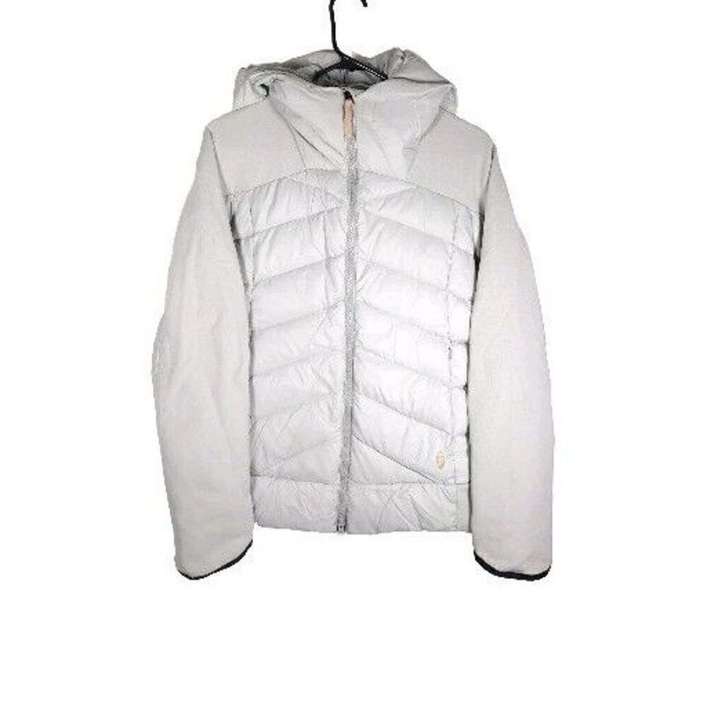 Indygena Women's Sz Small Light Gray Down Quilted FullZip Hooded Puffer Jacket